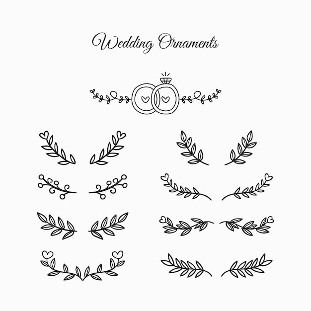 Vector colección de adornos de boda dibujados a mano