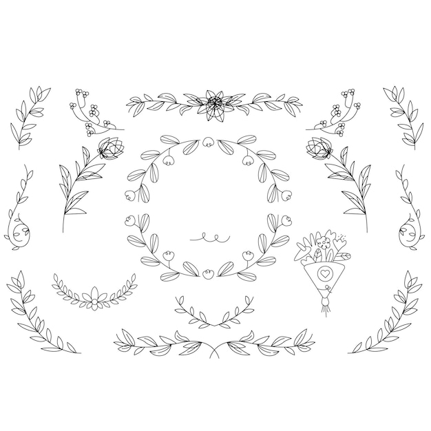 Colección de adornos de boda planos lineales