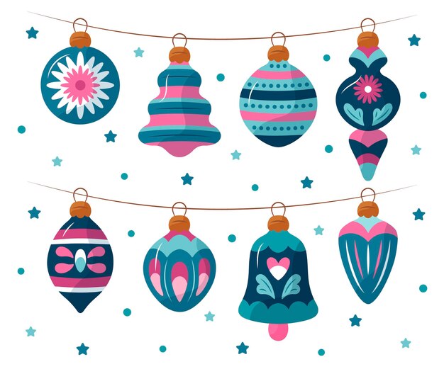 Colección de adornos de bolas de navidad dibujadas a mano