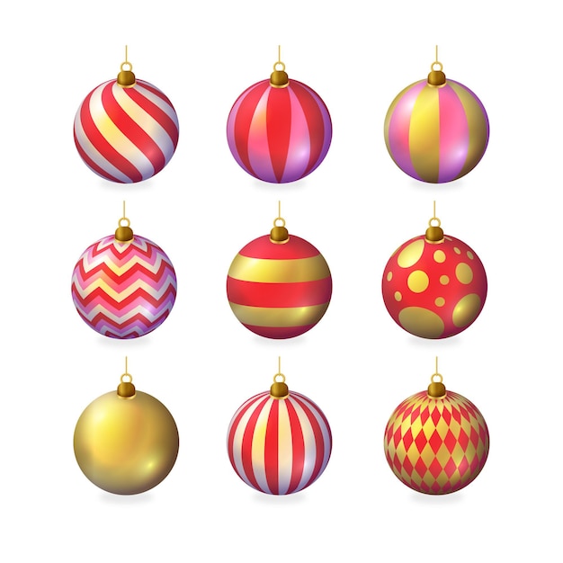 Vector colección de adornos de bolas navideñas realistas