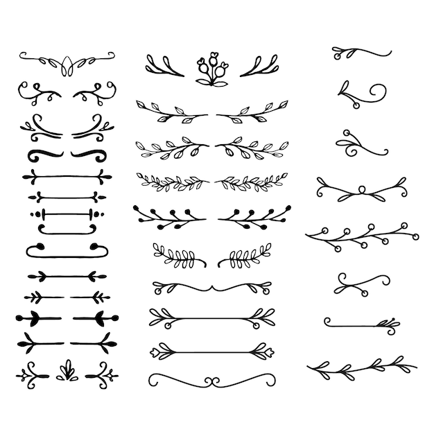 Colección de adornos decorativos de boda dibujados a mano