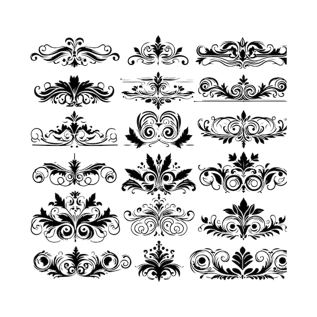 Colección de adornos decorativos negros Conjunto de bordes vectoriales antiguos caligrafía