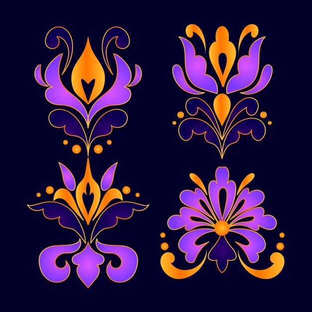 Colección de adornos florales de damasco gradiente