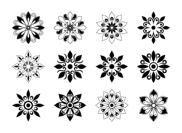 Colección de adornos florales y diseños de mandalas