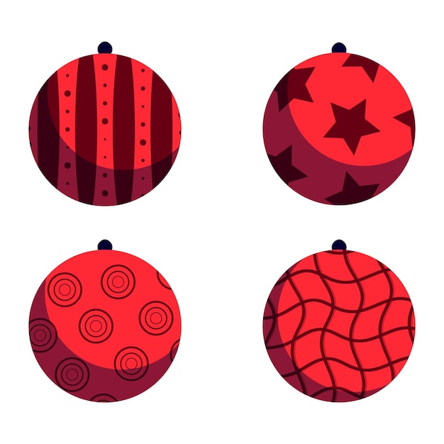 Colección de adornos geométricos de bolas de navidad planas dibujadas a mano
