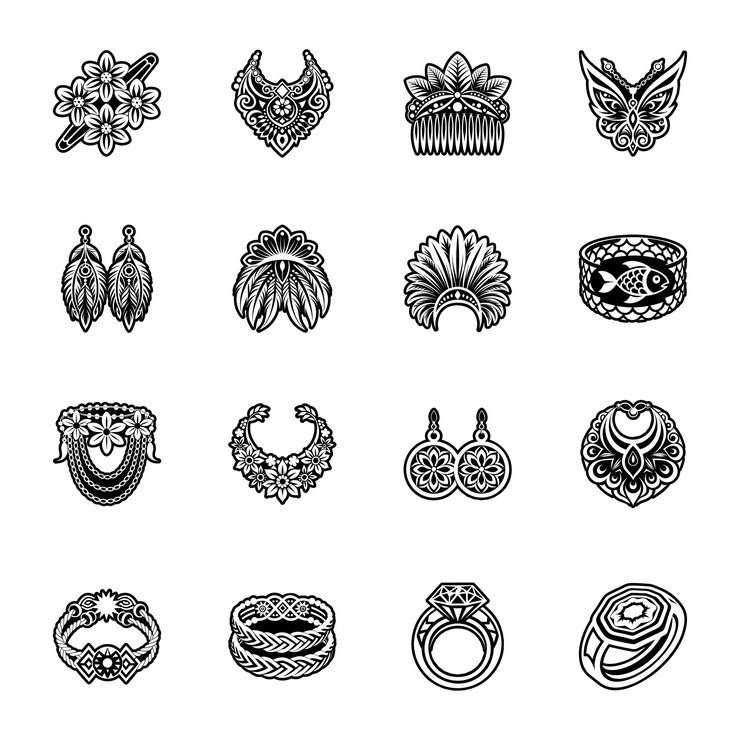 Vector colección de adornos iconos de estilo glifo