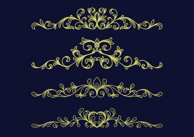 colección de adornos de lujo. Establecer el ornamento de la tarjeta de boda.