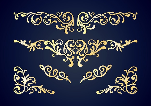 colección de adornos de lujo. Establecer el ornamento de la tarjeta de boda.