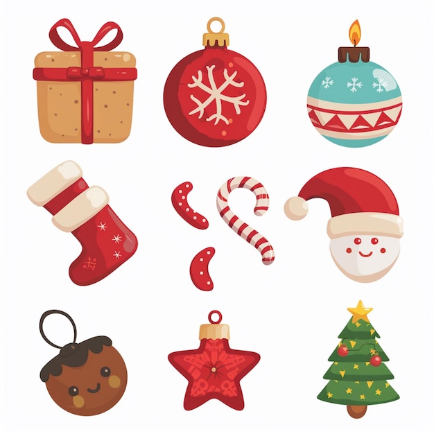 Una colección de adornos de Navidad, incluyendo Santa, Santa y Santa Claus.