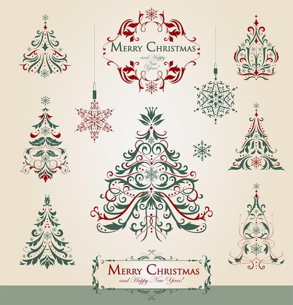 Colección de adornos navideños ornamentales en estilo vintage.