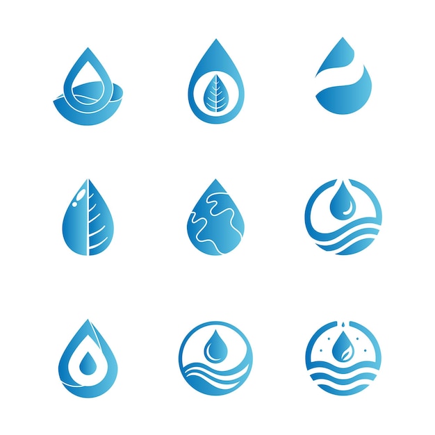 Colección de agua o wafe logotipo de color azul e íconos de silla plana