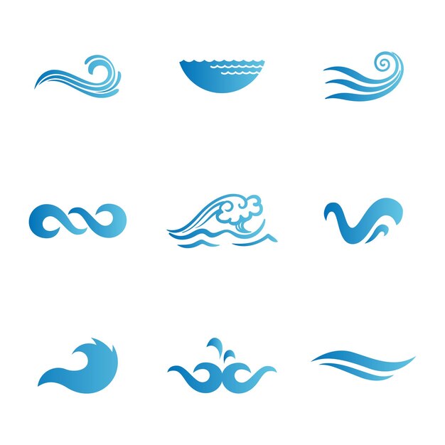 Colección de agua o wafe logotipo de color azul e íconos de silla plana