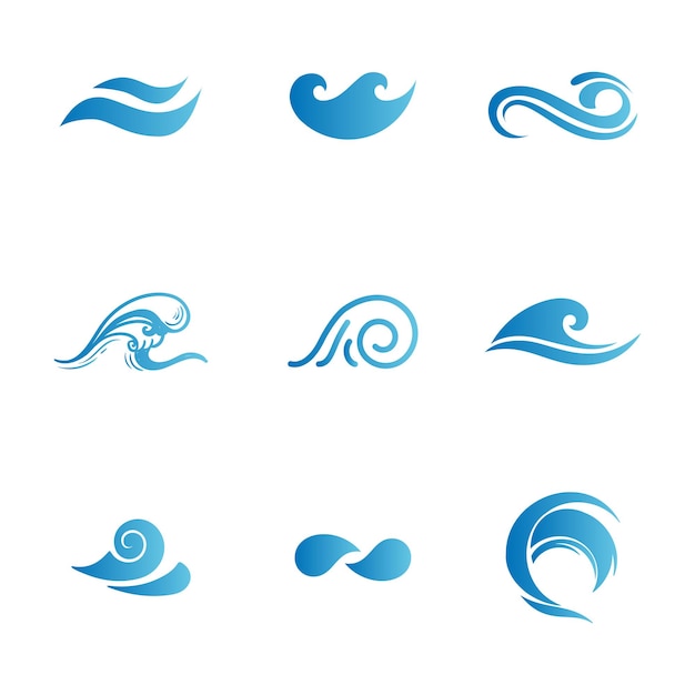Colección de agua o wafe logotipo de color azul e íconos de silla plana