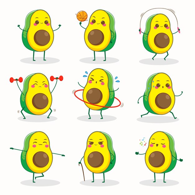 colección de aguacate lindo con pose diferente