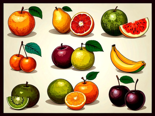 Vector colección aislada de frutas de color vectorial