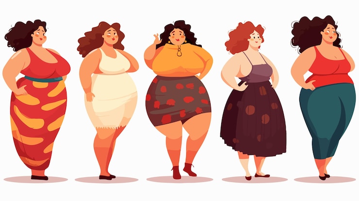Vector colección aislada de mujeres muy gordas para fotos de stock