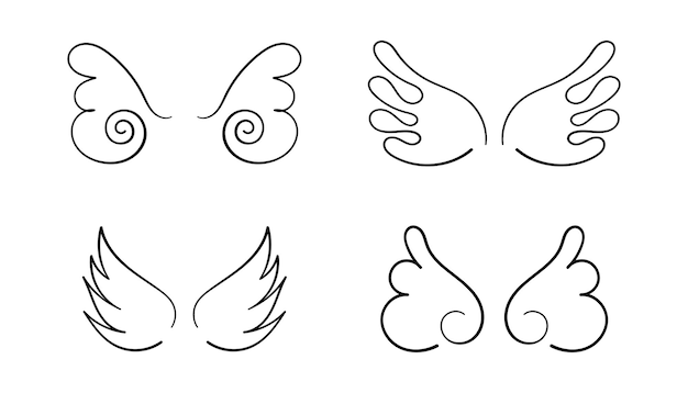 Colección de alas alas de ángeles y pájaros dibujos dibujados a mano iconos de dibujo símbolos de pájaros tatuaje de alas