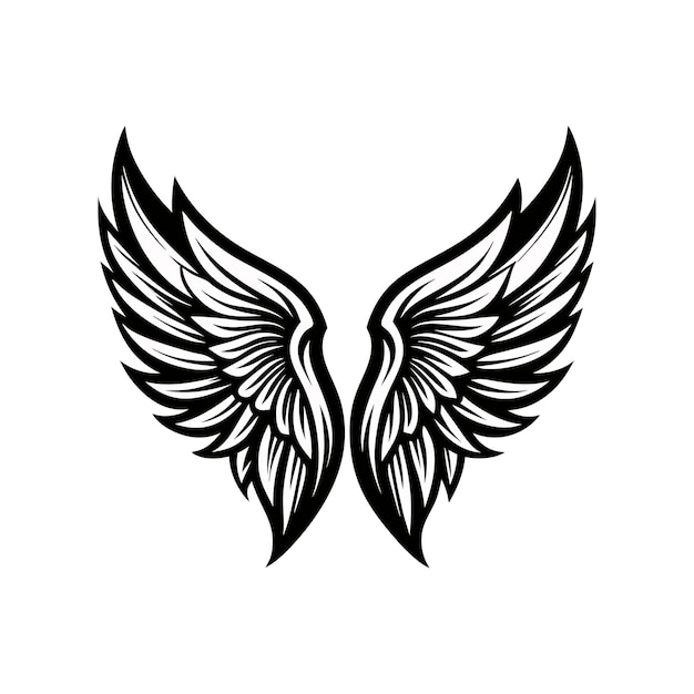 Colección de alas con plumas ilustración vectorial en blanco y negro