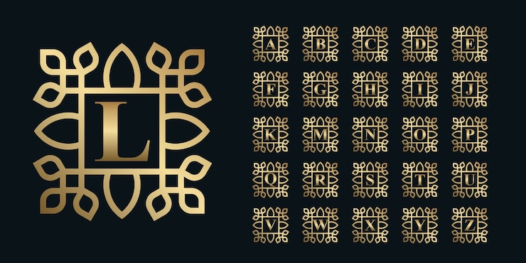 Vector colección de alfabeto con adorno de marco de logo floral.