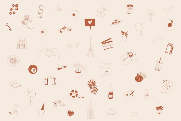 Colección de alimentos, bebidas, viajes, pasatiempos y iconos de ocio Símbolos simples de estilo de vida Icono de estilo de life