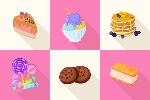 Colección de alimentos dulces diferentes iconos de alimentos dulces diseño vectorial