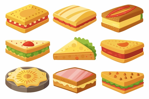 una colección de alimentos, incluidos sándwiches y sándwichs