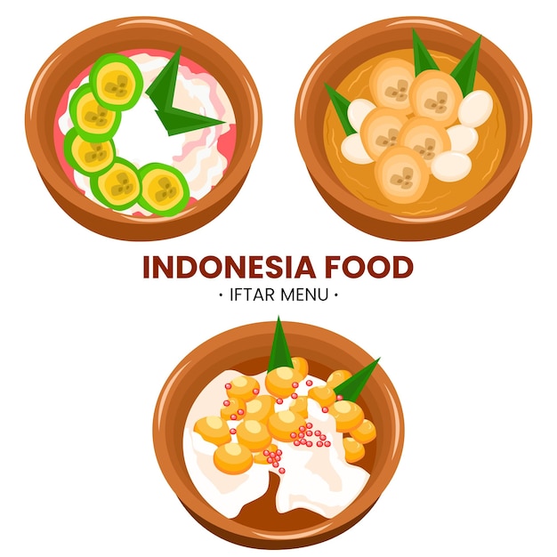 Colección de alimentos indonesios para el menú iftar