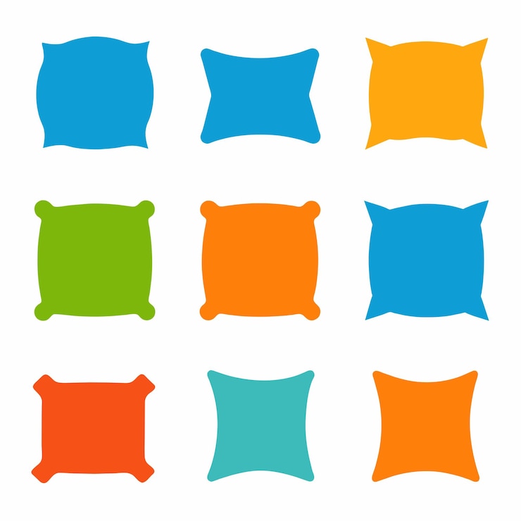 Vector una colección de almohadas coloridas con un diseño azul y verde