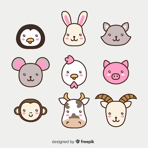 Colección animales adorables dibujados a mano