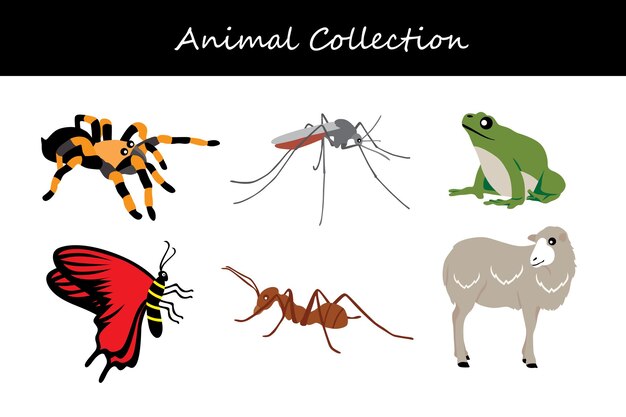 Colección de animales aislados en fondo blanco Ilustración vectorial de estilo plano