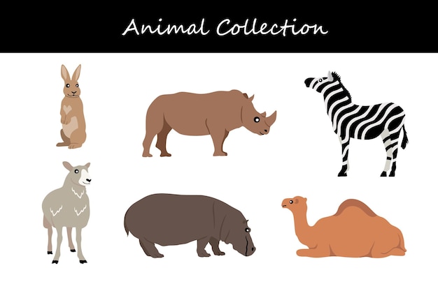 Colección de animales aislados en fondo blanco Ilustración vectorial de estilo plano