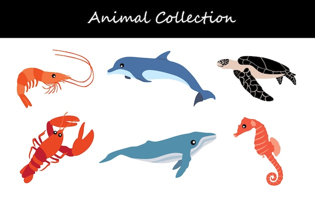 Colección de animales aislados en fondo blanco Ilustración vectorial de estilo plano