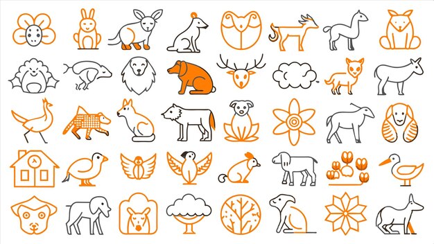 una colección de animales y animales del año nuevo
