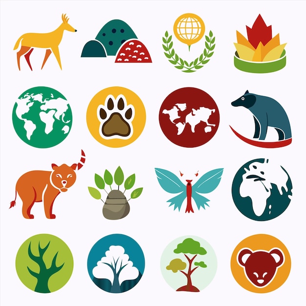 una colección de animales y animales con un oso en la parte superior