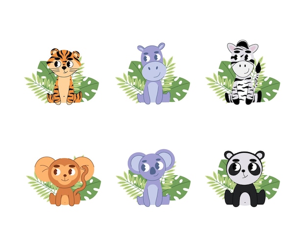 Colección de animales bebés de la selva