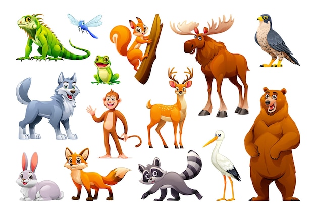 Colección de animales del bosque Animales del bosque conjunto de ilustraciones de dibujos animados vectoriales