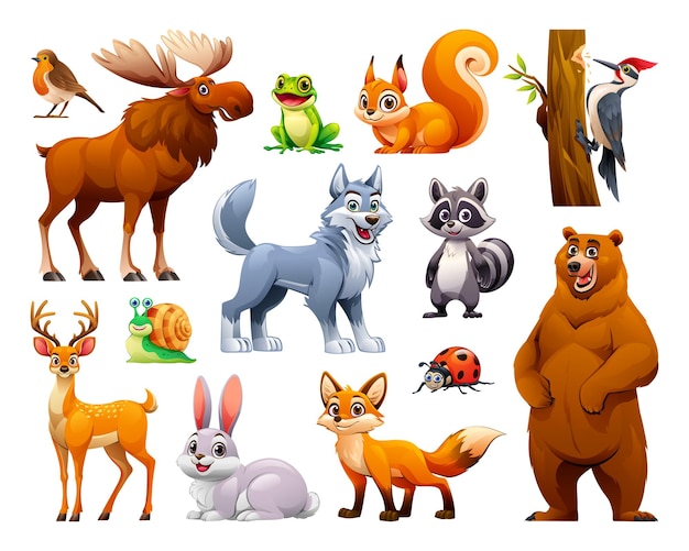 Colección de animales del bosque Ilustración de dibujos animados vectoriales
