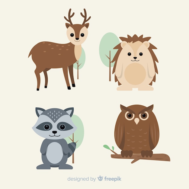 Colección de animales de bosque en otoño en diseño plano