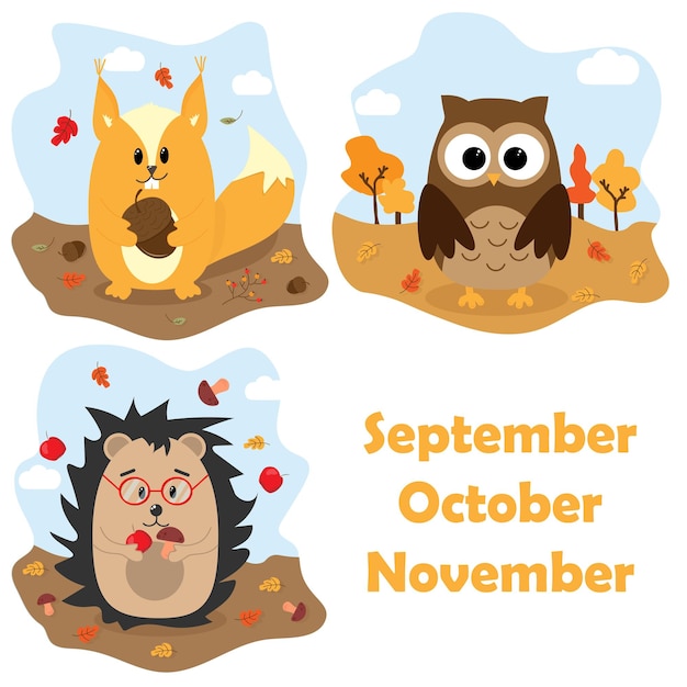 Colección de animales de bosque de otoño en diseño plano