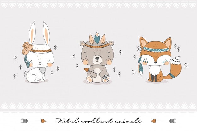 Colección de animales del bosque tribal.