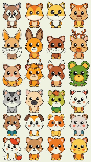 una colección de animales de dibujos animados para niños