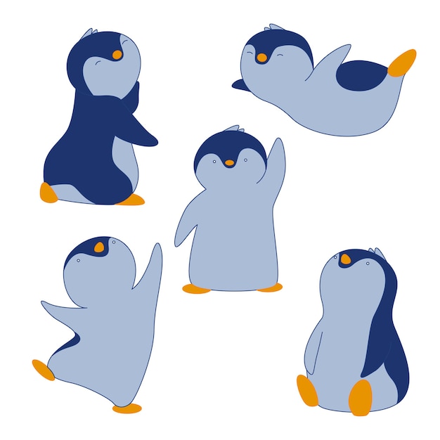 Vector una colección de animales de dibujos animados con la palabra pingüino en la parte inferior