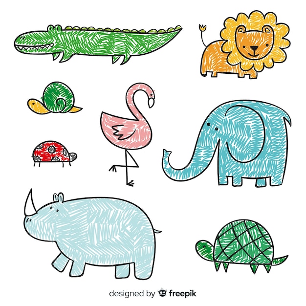 Vector colección de animales en estilo infantil