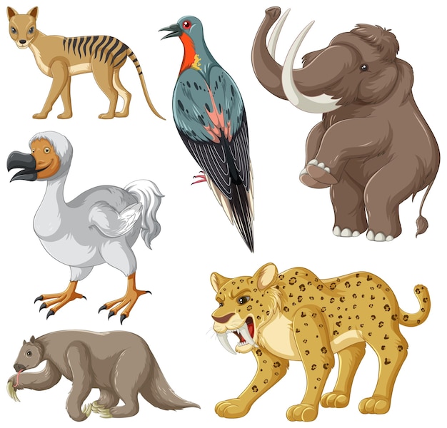 Vector colección de animales extintos