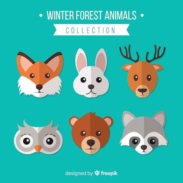 Colección de animales forestales en invierno