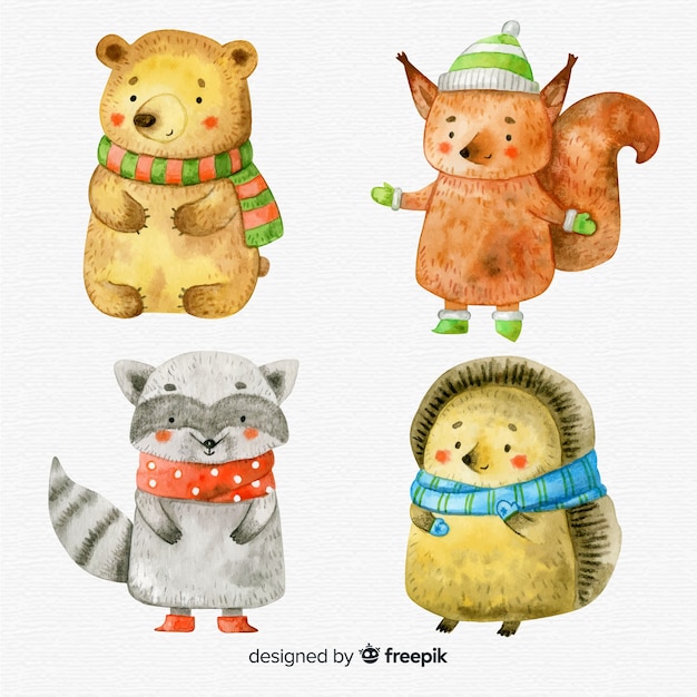 Colección de animales forestales en invierno