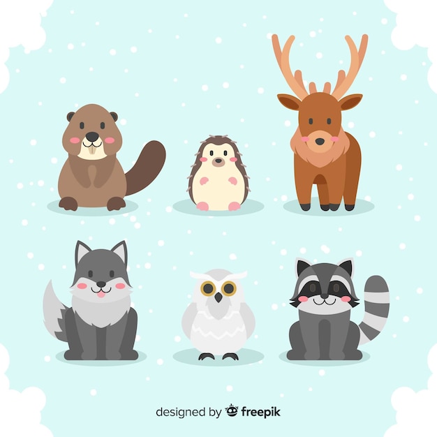 Colección de animales forestales en invierno