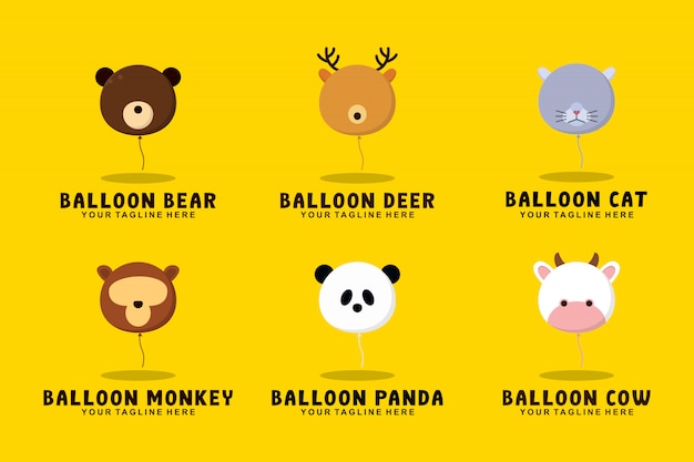 Colección de animales con globos con ilustración de logotipo de estilo plano
