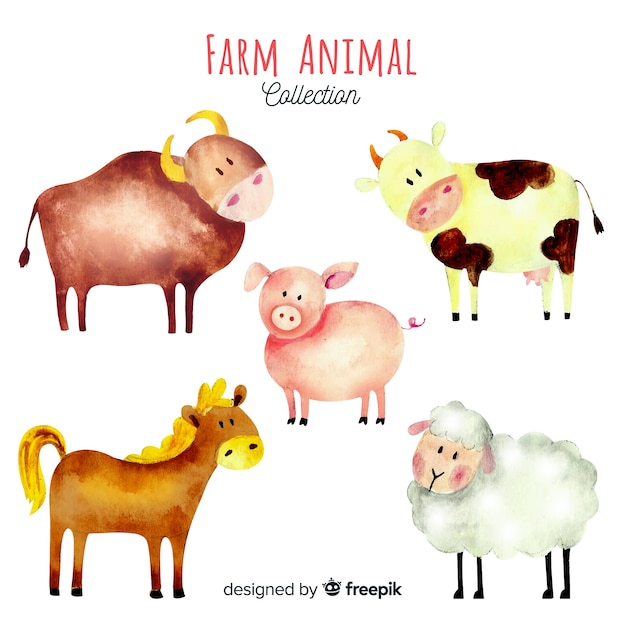Colección de animales de granja de acuarela