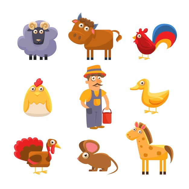 Colección de animales de granja. conjunto de ilustración colorida